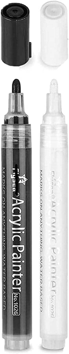 ROBIFEL Water-Based Black AND White Acrylic Paint Marker Medium Point Pens Permanent for Rocks Painting, Ceramic, Glass, Wood, Fabric, Canvas, Mugs, DIY Craft Making Supplies (SET OF 2)