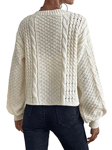 SweatyRocks Women's Cable Knit Long Sleeve V Neck Cardigan Drop Shoulder Button Front Sweater2