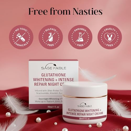 Image of Glutathione Whitening + Intense Repair Night Cream | Overnight Radiance With Niacinamide, Vitamin E, Shea Butter, Allantoin & Coconut Oil | For Men and Women (Pack of 2,30ml)