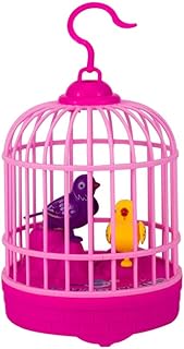 NUOBESTY Singing and Chirping Toy Bird in a Cage Electric Bird Figurine Voice Control Parrot Toy Sounds Movements (Without Battery Red)
