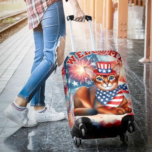 Abyssinian Patriotic Welcome for 4Th of July Independence Day Travel Luggage Cover Cat Lover Kitten Owner Gifts Suitcase Dust Protective Decor - 000103