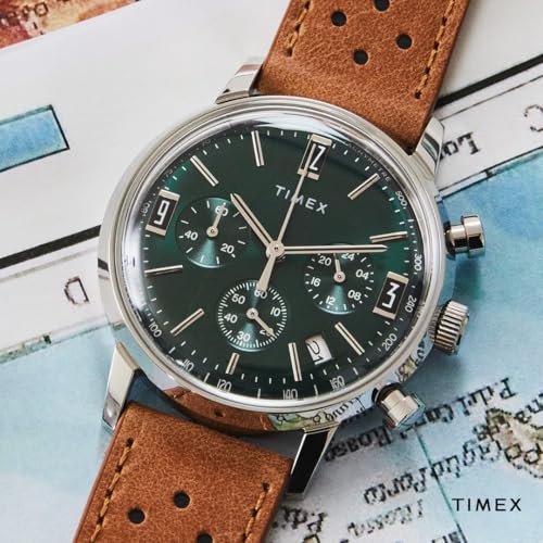 Timex Marlin® Chronograph Tachymeter Brown Leather Strap Watch by Timex - Image 4