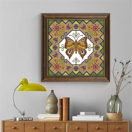 Image of JOYSEWING Counted Cross Stitch Stamped Kits 11CT 3 Strands Butterfly Totems Classic Series Printed Pattern Embroidery for Beginners DIY Home Decor-(Beautiful Butterfly (11CT) 18.11 x18.11 inches)