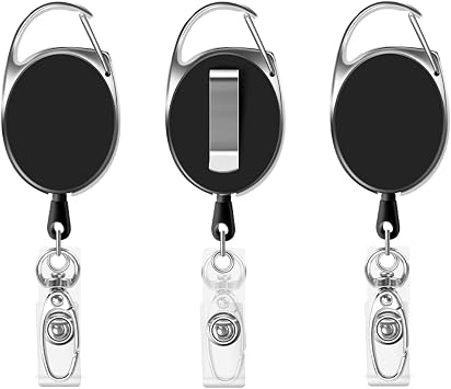 Badge Reel, 3 Pcs Reel Clips Retractable Lanyard Keyring with Key Belt Reel Heavy Duty Retractable Lanyard Keychain for Key Ring ID Card Badge Holder