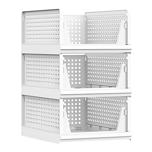 Pacote com 3 gavetas de armazenamento empilháveis, fácil de montar, organizador de roupas de guarda-