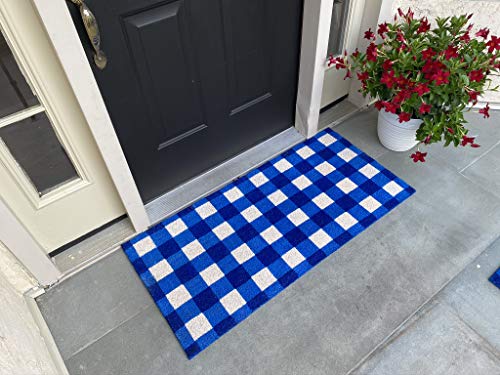Kempf Buffalo Plaid Doormat With Rubber Backing, Anti-Slip, Large Sizes For Double Doors (22 X 47-Inch, Blue) #TOP19