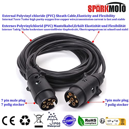 SPARKMOTO 6M 7 Pin Trailer Extension Lead Male To Male,12V Trailer Light Board Extension Cable Lead With Two Trailer Male Plug Connectors For Towing RV Caravan Trailer Extension Lead Straight Cable 6M - Image 2