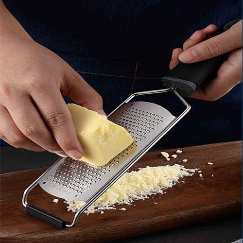 Image of Lemon Zester & Cheese Grater - Cheese, Lemon, Ginger, Garlic, Vegetables, Fruits - Razor-Sharp Stainless Steel Blade Protective Cover, Dishwasher Safe 12 Inch Flat (Black)