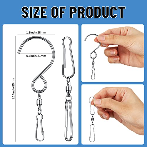 Wind Spinner Swivel Hooks 360 Degree Dual Spinning Windsock Chime Supplies Hanger Swivels Clip Hanging Hooks With Storage Box For Wind Spinners Supply, 2 Styles (Metal Color,20 Pieces) #TOP1
