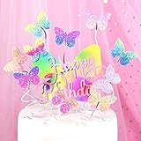 Regenbogen Schmetterling Kuchendekoration set:9 x Happy Birthday Butterfly Cake Topper, ausreichende Menge, um Ihre Dekorationsbedürfnisse zu erfüllen