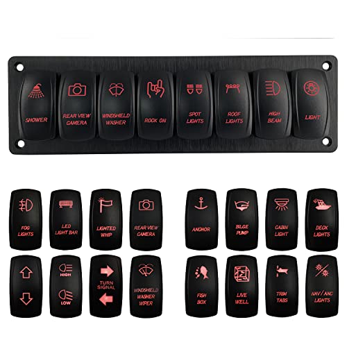 Image of 8 Way Custom UTV Rocker Switch Panel with Mount Bracket Red Backlit Pre-Wired Toggle Switch Panel for Automotive Marine Yacht SXS Side by Side Can Am IP66 Waterproof