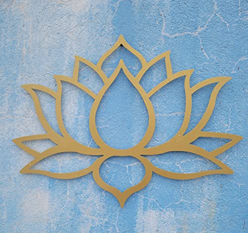 Décoration Murale en Métal Fleur de Lotus Doré Salon et Chambre 80x60