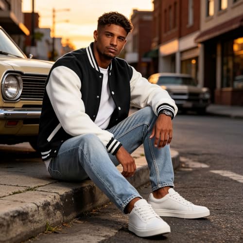 Varsity Jacket for Men Baseball Fleece Button Down Sweaters Cardigan - image 4