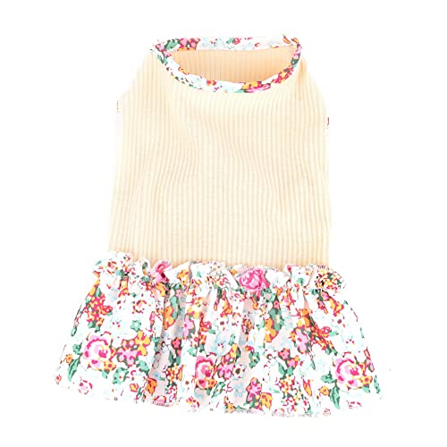 Zunea Dog Dresses for Small Dogs Floral Puppy Princess Dress Summer Female Flowers Pet Clothes Cute Fancy Skirt Soft Doggie Vest Dress Chihuahua Yorkie Apparel Outfits Beige L - Image 4