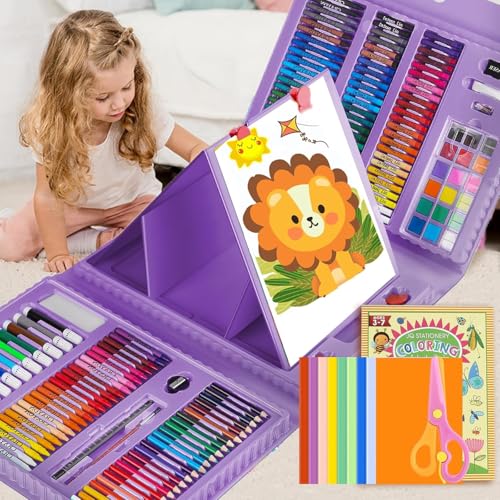 Okiki お絵かきセット【新色登場】208ピース お絵描きセット お絵かきセット 色鉛筆 クレヨン 固形水彩 アートセット 塗り絵 お絵描き 画板付き 絵の具セット 知育教育 子供ギフト 持ち運び便利 入園・入学祝い 卒園・誕生日プレゼント クリスマスプレゼント用 贈り物