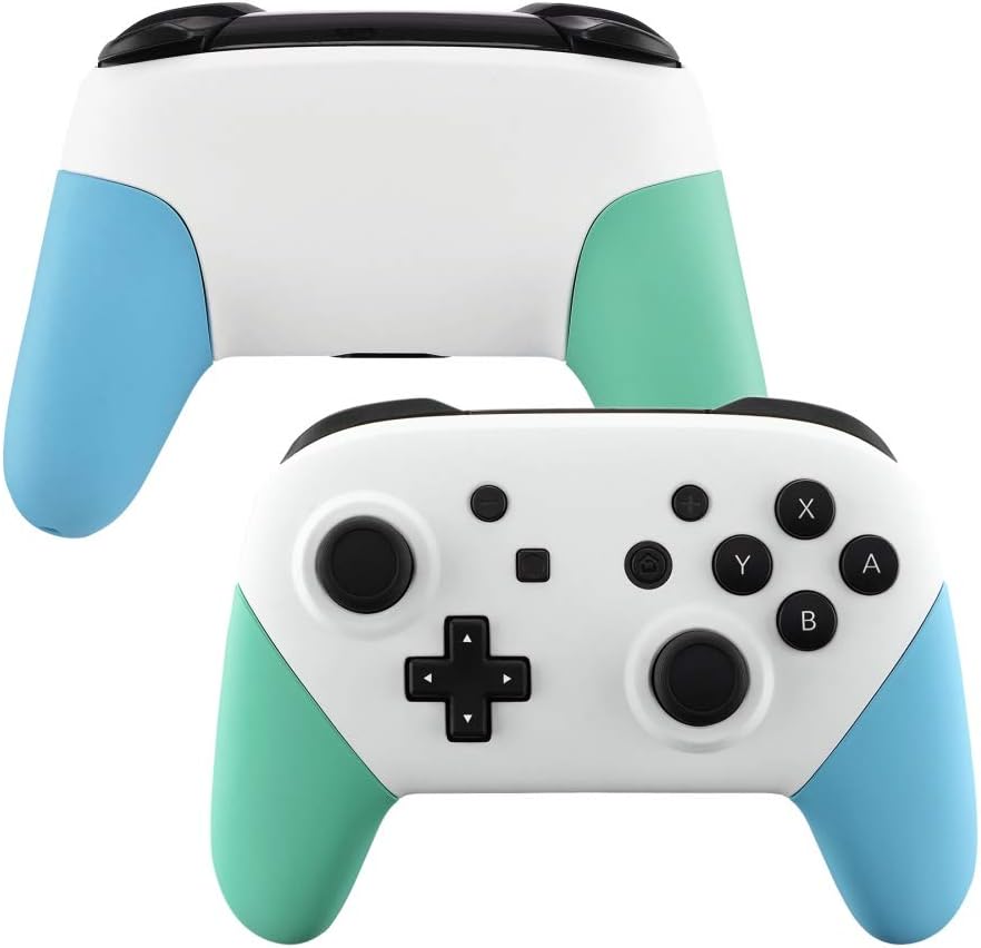 eXtremeRate White Faceplate Backplate Mint Green Heaven Blue Handles for Nintendo Switch Pro Controller, DIY Replacement Hand Grip Housing Shell Cover for Nintendo Switch Pro - Controller NOT Included