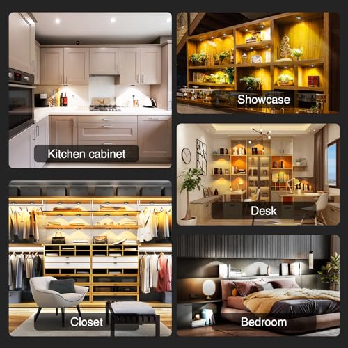 Image of Puck Lights with Remote Control, Rechargeable Wireless Under Cabinet Lighting, 5 Pcs (Dark Grey) - Tap Push Touch Lights for Counter, Shelf, Bookcase