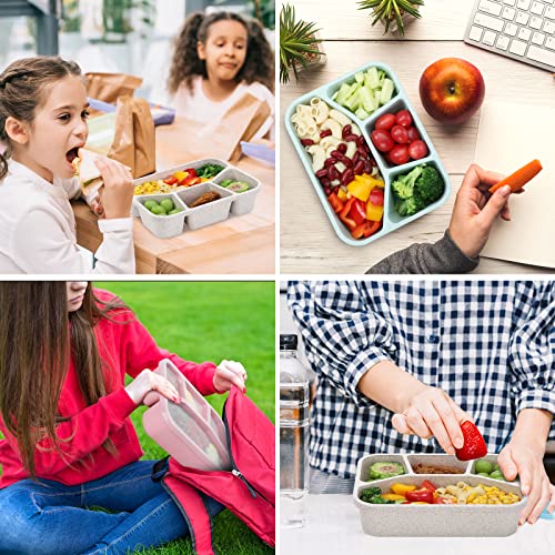 Buluker 4 Pack Bento Lunch Box Set 4 Compartment Food Storage Containers Wheat Straw Meal Prep Lunch Box Plastic Food Storage Containers, Microwave And Dishwasher Safe (4 Compartment) #TOP5