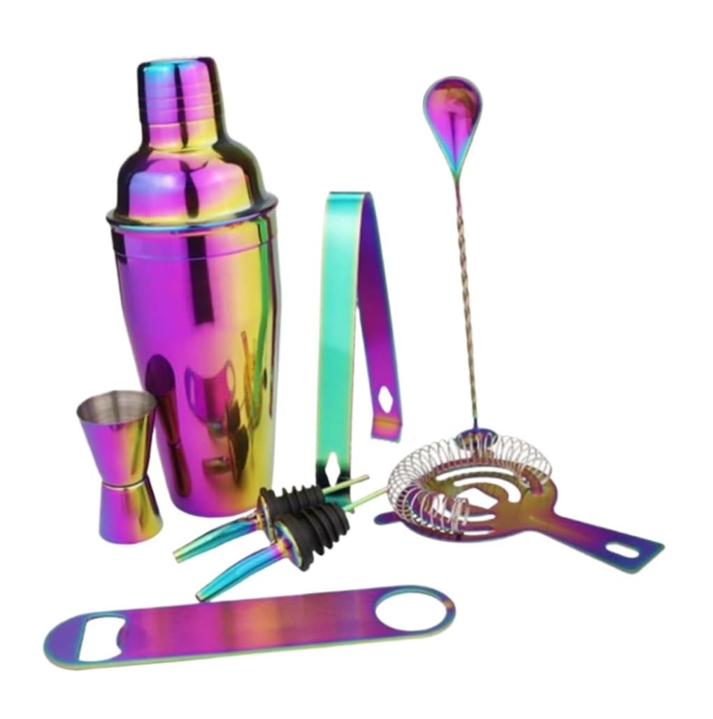 Kit de Coctelería 8 Uds Coctelera Colador Bar Mezclador Cuchara Cóctel Mezcla Cuchara Bar Accesorios Cóctel Kit Cocktail Cocktail Set(Color:A)