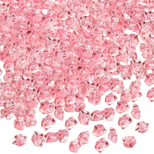 VEOIRXU 500 Piezas Cubitos de Hielo Acrílicos, Diamantes de Cristal, Piedras Preciosas Decorativas, Transparentes Gemas para Boda, DIY, Accesorios de Fotografía, Rellenos de Jarrón (5×7mm, Rosa)