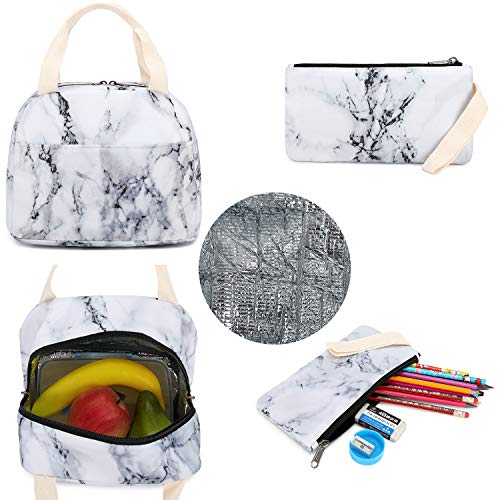 Ledaou Backpack For Teen Girls Bookbag School Backpack Set With Lunch Box And Pencil Bag Marble #TOP6