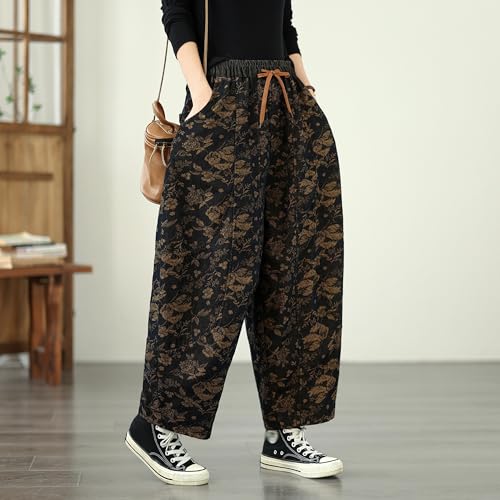 LAI MENG FIVE CATS Women's Vintage Harem Baggy Jeans Drawstring Elastic High Waist Barrel Denim Loose Pants4