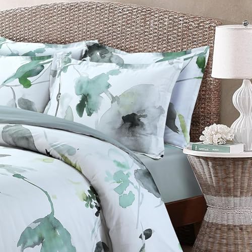 Majestic Giftware Madison Linen 4 Pcs 48" Twin Size Bedding Set (BL104-48T-4pcs) Summer Breeze - Emerald 300 TC 100% Cotton Sateen Durable & Washable | 1 Fitted Sheet, 1 Duvet, 2 Pillowcases