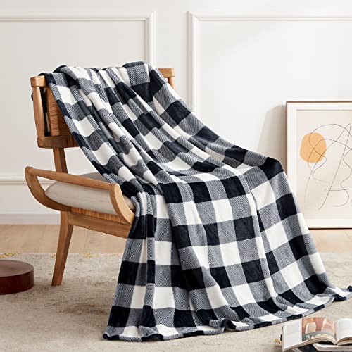 Touchat Fleece Throw Blanket, Buffalo Plaid Flannel Throw Blanket For Couch Sofa Bed, 50'' X 70'' Super Soft Warm Fuzzy Plush Blankets Decor, Lightweight Cozy Travel Camping Blanket (Black & White) #TOP13