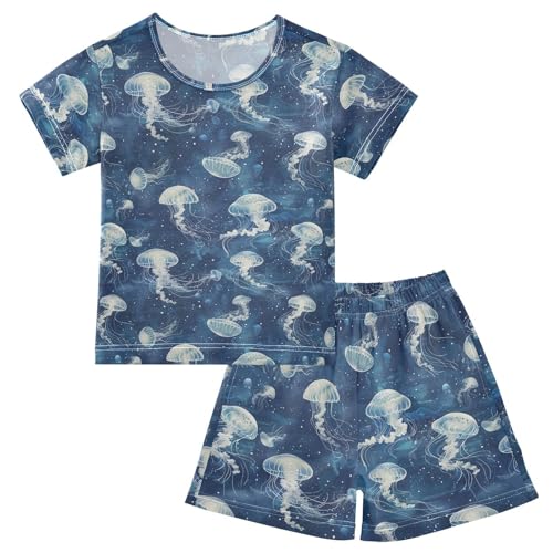 ALAZA Cute Jellyfish Space Pajama Set Short Sleeve Sleepwear Soft Lounge Nightwear