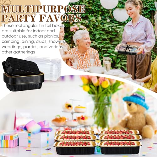 Acellegic 20 Sets 8.7 x 6 Inch Large Loaf Cake Pans with Lids and Spoons Rectangle Aluminum Foil Bread Loaf Baking Pans Disposable big Cake Tins with Clear Plastic Bags and Ribbon, Black Gold, 33.8 oz by Acellegic - Used condition - Image 6