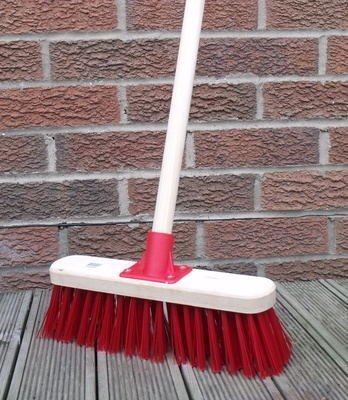 Stiff Sweeping Yard Brush 12 Red PVC Hard Broom with Handle Outdoor Stable