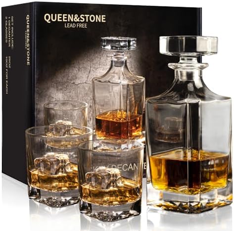 Square 25Oz Whiskey Liquor Decanter Set With 2 Glasses in Box,Dec...