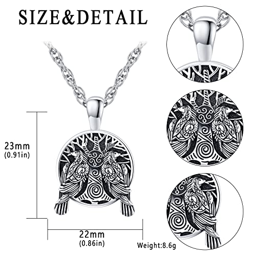 Friggem Collana Corvo Vichingo, 925 Argento Albero...