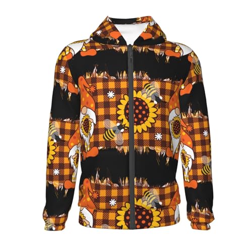 Sunflower Gnomes and Bees Kids Pullover Hoodies Boys Zip Up Sweatshirts Girls Athletic Clothes with Pocket2