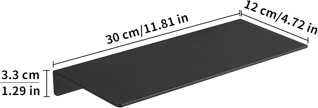 JOOM Metal Floating Wall Shelf with Lip 30cm, Black Display for Bathroom
