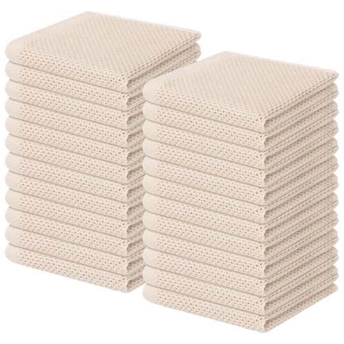 Image of Homaxy 100% Cotton Waffle Weave Kitchen Dish Cloths, Ultra Soft Absorbent Quick Drying Dish Towels, 12 x 12 Inches, 24-Pack, Beige