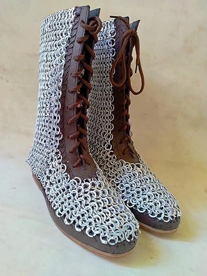 Medieval Leather Boot Brown boot And Leather with Chainmail Boot Genuine Leather Handmade