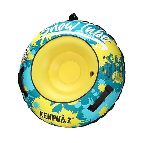 Premium Eco-Friendly Snow Tube - Ultra-Durable Recycled Fabric Cover, Puncture-Resistant, with Comfort Handles & Tow Rope for All-Terrain Snow Sledding (Green Yellow, XL)