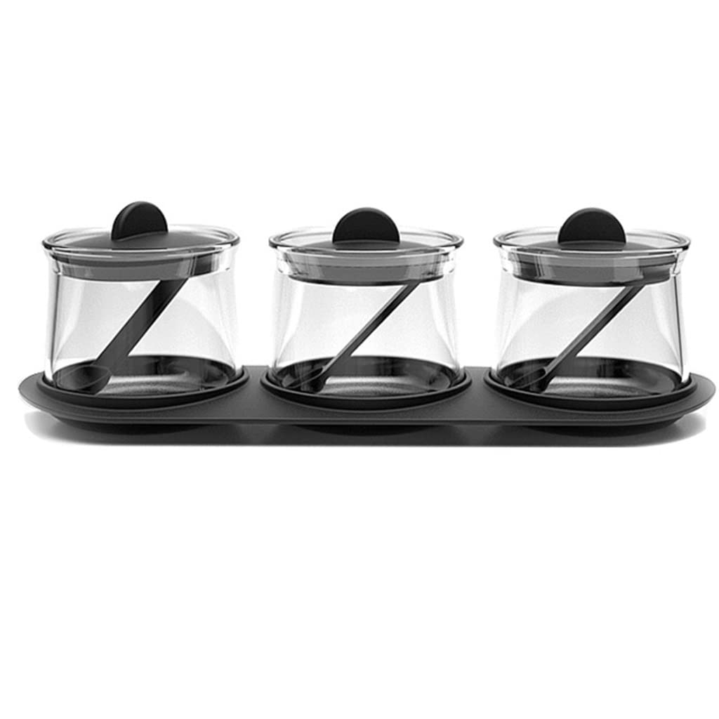 IANSHFKN Spice Bottles with Tray Glass Condiment Jar Measuring Spoon Kitchen Storage Tank for Salt Seasoning Bottle