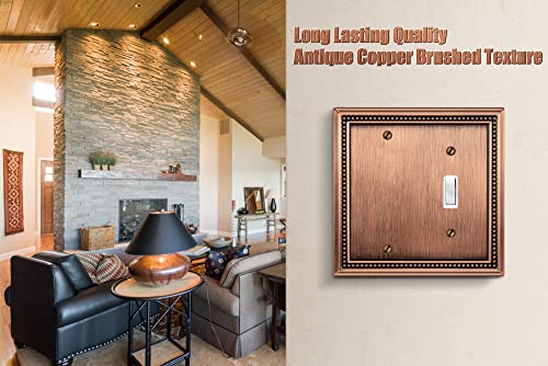 Image of Henne Bery Sunken Pearls Heavy Duty Decorative Wall Plate Switch Plate Outlet Cover (Blank /Toggle, Antique Copper)
