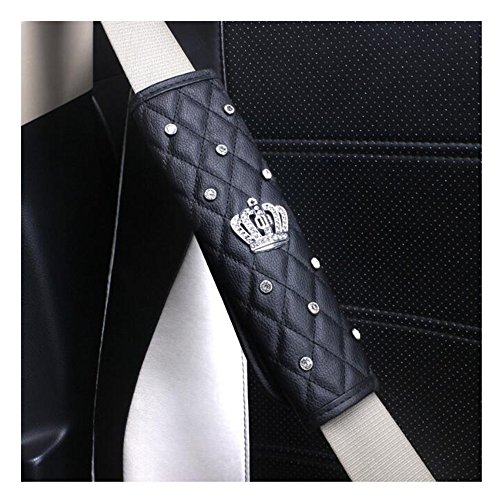 Blingshd Pu Leather Car Seat Belt Cover Shoulder Seatbelt Pad With Bling Rhinestones Crown 2 Pcs For Adults Youth #TOP4