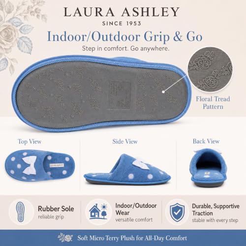 Image of Laura Ashley Ladies Embroidered Soft Terry Plush Scuff Slipper