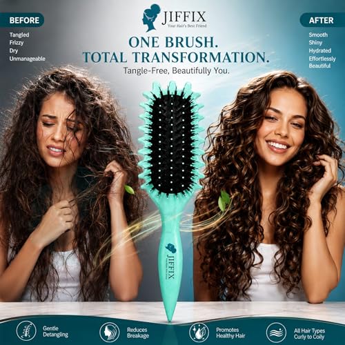 Image of Curly Hair Brush - Curl Defining & Detangling Brush for Women & Men - Boar Bristle Styling Brush for Shaping, Combing & Enhancing Natural Curls - Suitable for All Hair Types (Multi Color)