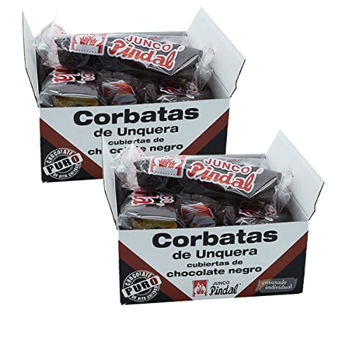 JUNCO PINDAL Corbatas de Unquera Bañada Chocolate Negro (55% Cacao), Envase Individual, 12 unds (Pack 2 Cajas de 6 Unds)