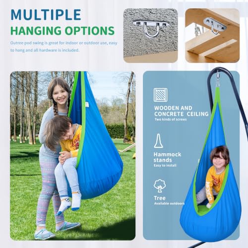 Image of OUTREE Kids Pod Swing Seat, Cotton Child Hammock Swing Chair, Sensory Swing for Indoor and Outdoor Use, Blue
