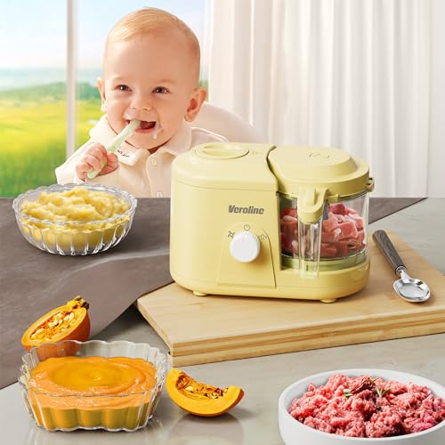 Baby Food Maker, One Button Rotate Control Baby Food Processor, Baby Puree Maker with Steaming and Grinding Functions, Baby Food Steamer and Blender (Yellow) - Image 3