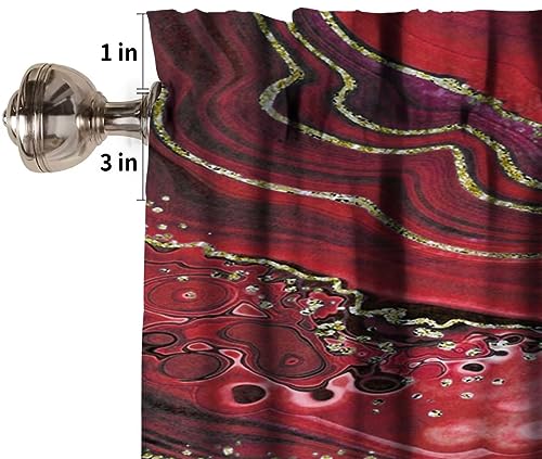 Image of Black White Burgundy Marble Window Valance Curtain, Abstract Modern Ink Texture Maroon Gold Veins Unique Ombre Window Valances Treatments for Kitchen Living Room Cafe Decor 54'x18', 1 Panel