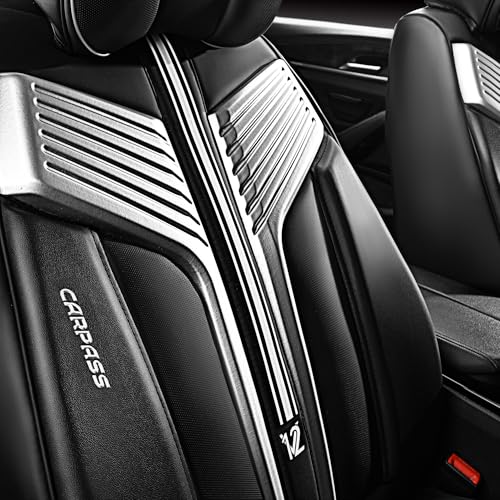 Image of CAR PASS Nappa Leather Seat Covers, Breathable Waterproof Car Seat Covers Full Set, Luxury Leather Front and Back Seats Full Coverage, Universal Fit SUV Pick-up Truck Sedan Automotive(Black Sliver)