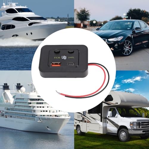 aqxreight 12V 24V Dual USB Car Charger Socket Panel with QC3.0 Type C Fast Charging 30W 18W for RV Marine Boat ATV Motorcycle Truck Bus - 4