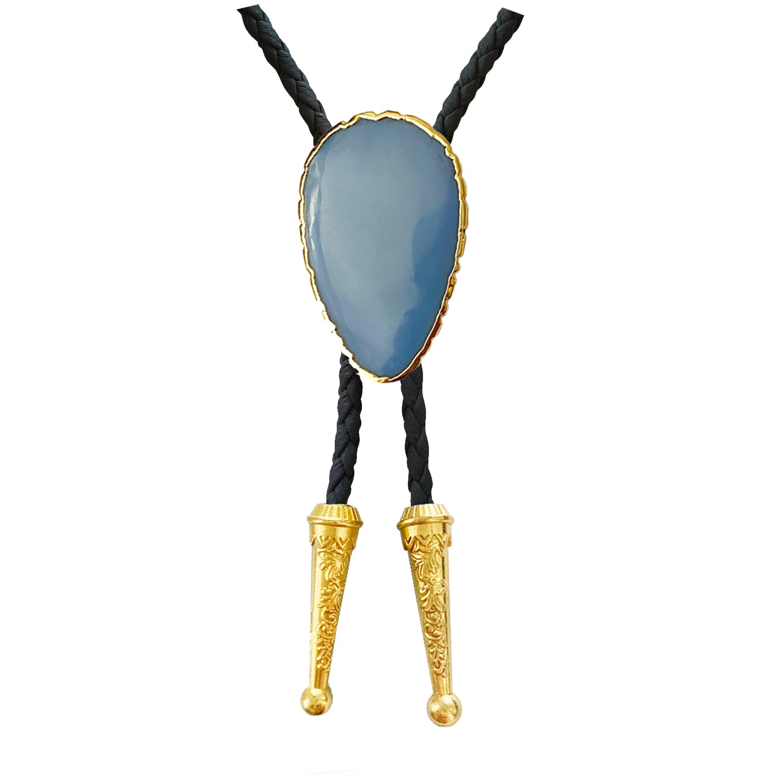 Daisy Del Sol Gemstone Bolo Tie Braided Vegan Faux Leather Natural Stone Gold Handmade Necklace Adjustable Boho Western Jewelry
